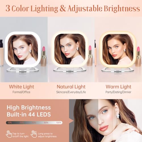 FASCINATE 3.5" White Rechargeable Travel Makeup Mirror - 30X Magnification