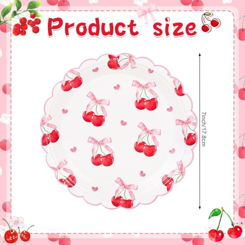 PHOGARY 40-Pack Pink Cherry Paper Plates - 7-Inch Scalloped Party Decor
