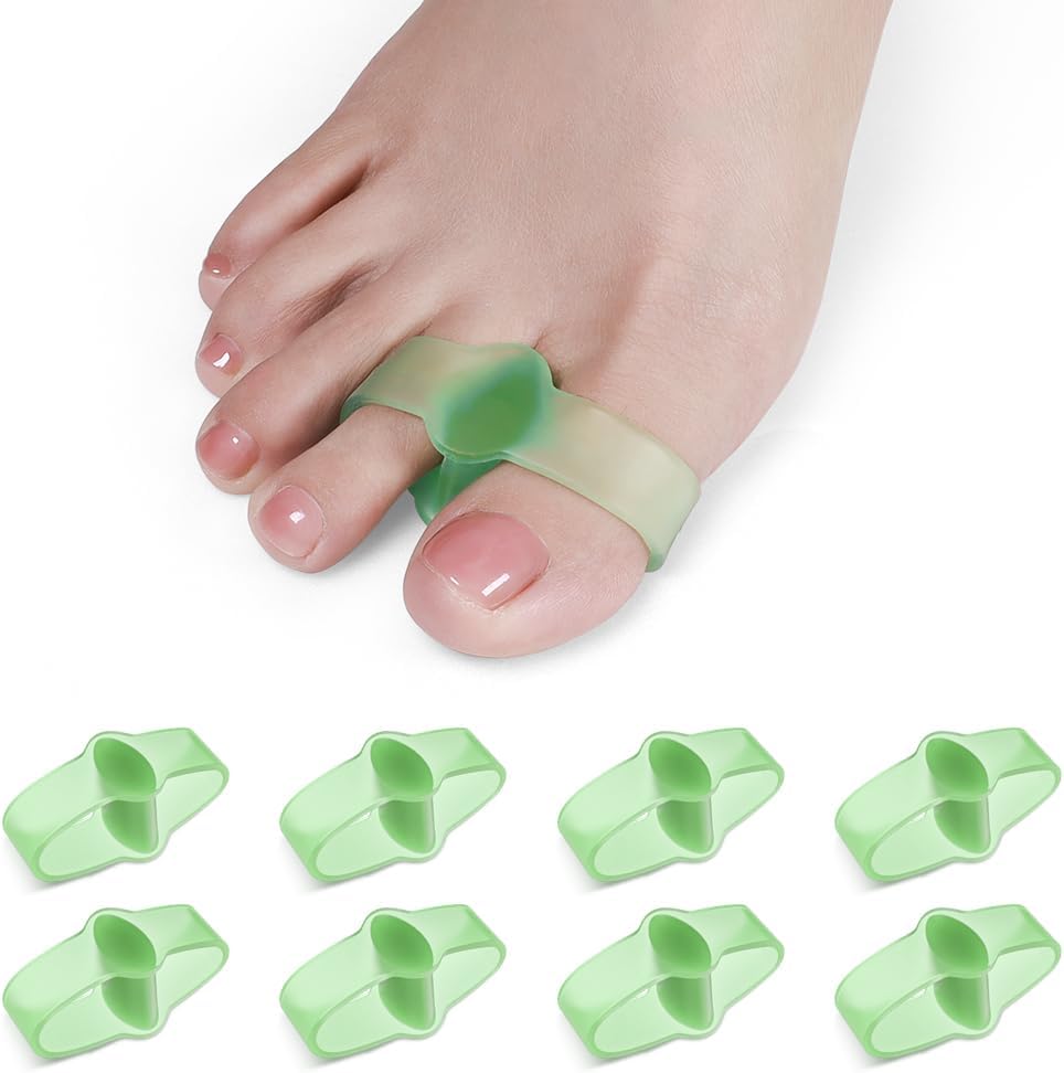 Gel Toe Spacers - 8 Pcs Bunion Corrector & Hammer Toe Separator | Big Toe Straightener for Yoga (Green)