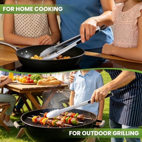 Stainless Steel BBQ Tongs Set - 12 & 17 Inch Long Grill Tools