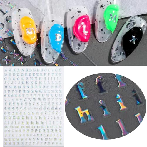 CHANGAR Alphabet Nail Stickers - Self-Adhesive Nail Art Decals (6 Sheets)