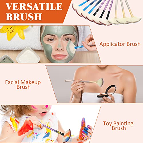 9-Pack Soft Facial Fan Makeup Brushes with Wooden Handles