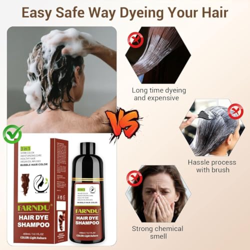 Farndu 3-in-1 Auburn Hair Dye Shampoo - Herbal Copper Brown Gray Coverage