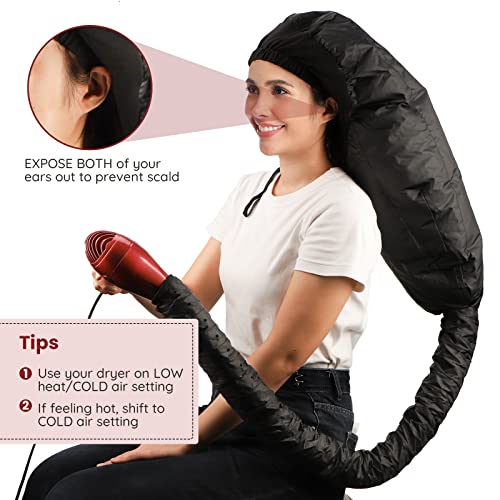 Segbeauty Black Adjustable Deep Conditioning Hair Dryer Hood Cap, Extra Large for Curly & Long Hair