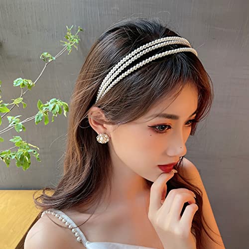 3 Row Faux Pearl Headband for Women - Elegant Bridal Hair Accessory