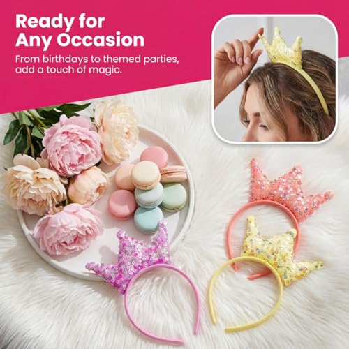 12 Pack Princess Crown Headbands with Glitter Sequins