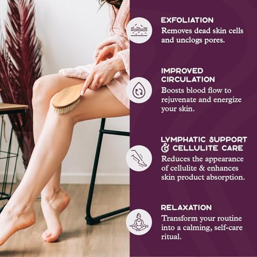 Purple Canyon Natural Boar Bristle Dry Body Brush for Exfoliation & Cellulite