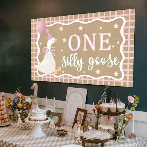 One Silly Goose Birthday Backdrop - Pink First Birthday Decor
