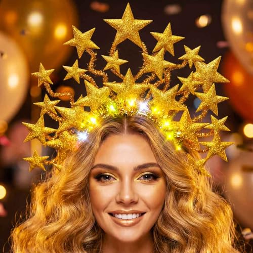 Gold Light Up Star Crown Headband - Glow Party Hair Accessory