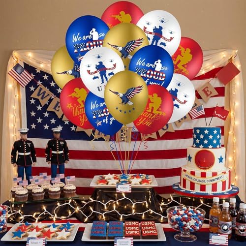 Skylety 24 Pcs Patriotic Marine Party Balloons - Blue, White, Gold & Red