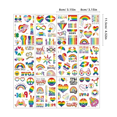 FUNTATTOO Rainbow Face Tattoo - 12 Sheets LGBTQ Pride Body Art for Events