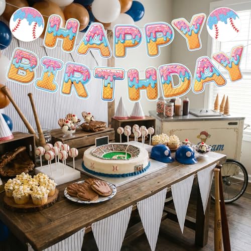 Baseball Ice Cream Drip Birthday Banner | Sport Theme Party Decor