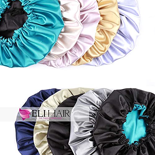 ELIHAIR Large Satin Sleep Bonnet for Frizzy Hair - Reversible & Adjustable Rose/Beige