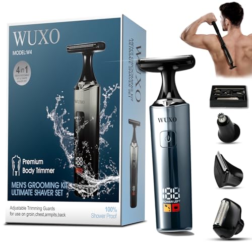 Electric Groin Hair Trimmer, LED Display Back Shaver for Men, Safety Lock, IPX7 Waterproof Wet/Dry Clippers, Rechargeable with Long Handle, Multi-Functional Back Trimmer for Men,(Pure Silver)