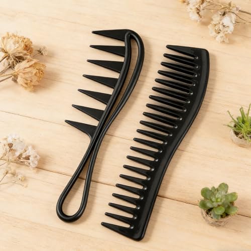 2-Pack Wide Tooth Combs for Curly & Thick Hair - Detangle Easily