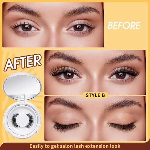 QUEWEL Magnetic Eyelashes Kit with Applicator - 2 Pairs Natural Look