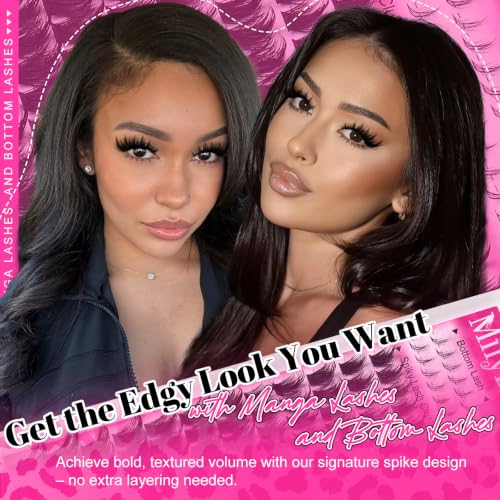 MilyBest 100D Manga Lash Clusters with Spikes & Bottom Lashes - 232pcs, 10-18mm D-Curl, Faux Mink, Reusable, DIY Glam