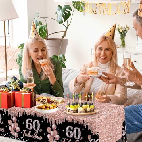 60th Birthday Tablecloth Set - 3 Rose Gold & Black Covers