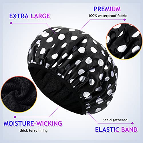 Geyoga Cute Pattern 2-Pack Waterproof Shower Caps for Long Hair, Terry Lined, Breathable & Reusable