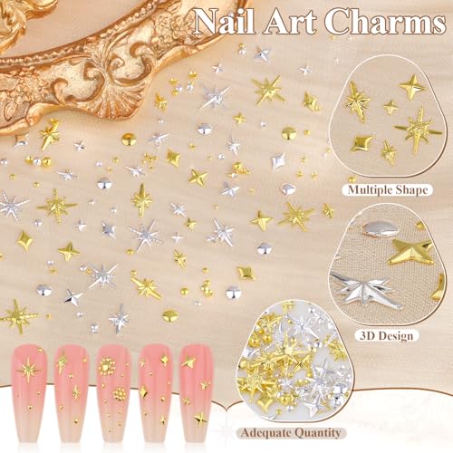 2640 Pcs Nail Charms & Caviar Beads Set with Tweezers - Gold & Silver