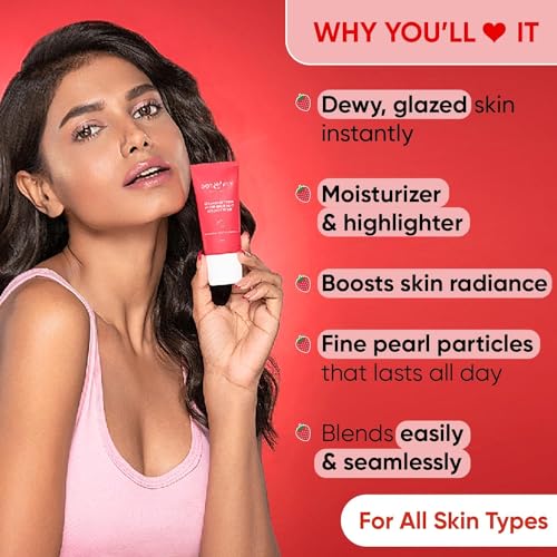MENT Strawberry Dew Strobe Cream - Hydrating Face Moisturizer & Highlighter, Dewy Glow, 30ml