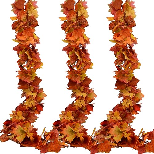 Handic 3 Pack Fall Maple Leaf Garland - 5.9ft Each for Thanksgiving Decor