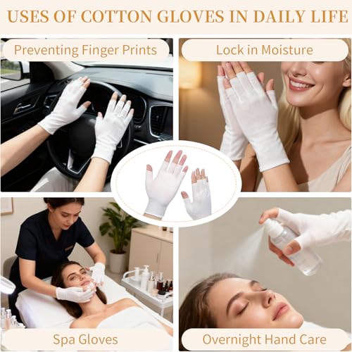 Clofiak White Fingerless Cotton Gloves for Eczema - Moisturizing Treatment