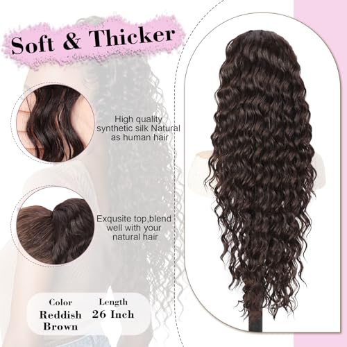 QGZ 26 Inch Reddish Brown Curly Ponytail Extension for Black Women