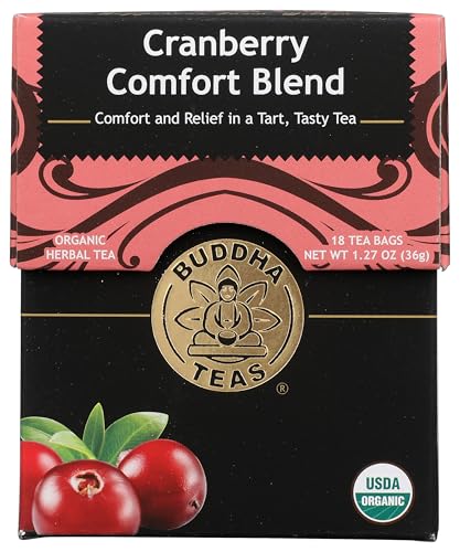 Buddha Teas Cranberry Comfort Blend Herbal Tea - Caffeine Free, Organic, 18 Tea Bags