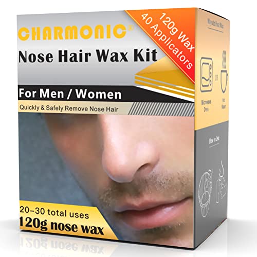 Super Nose Waxing Kit by Charmonic – 120g Natural Ear & Nose Hair Removal with 40 Applicators, Painless & Long-Lasting for Men & Women