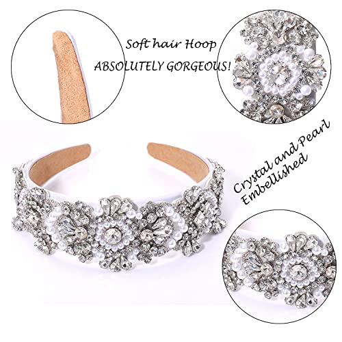 A01 Crystal Rhinestone Pearl Beaded Headband for Women