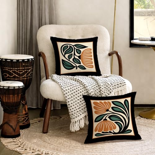 Retro Boho Floral Pillow Covers Set of 2 - 18x18 Inch