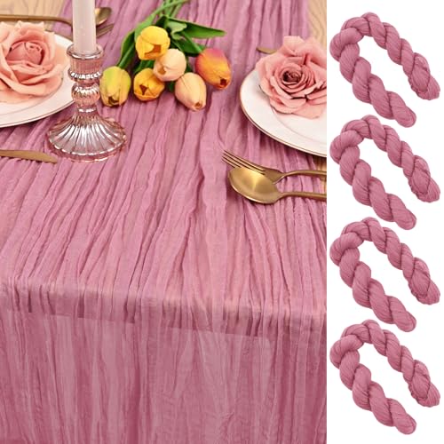 Dusty Rose Cheesecloth Table Runner - 4 Pack, 12FT Rustic Decor