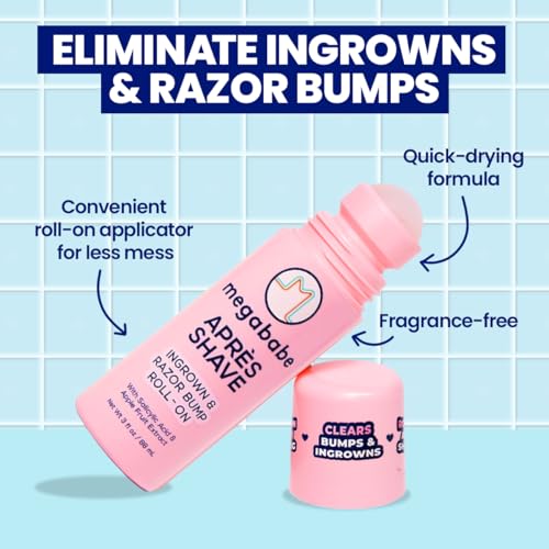 Megababe Apr?s Shave (3.0 fl oz) | Post-Shave & Waxing | Vacation and Hot Weather Must-Have | Ingrown Hair & Razor Bump Roll-On Treatment for Women | Bikini, Armpits & Legs