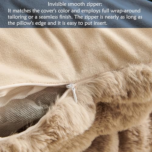 HYSEAS Faux Rabbit Fur Throw Pillow Covers, 18x18, Set of 2 - Cozy & Elegant Home Décor