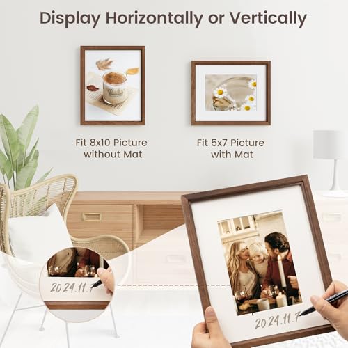 Natural Walnut Wood 8x10 Picture Frame with Glass - Tabletop or Wall Display