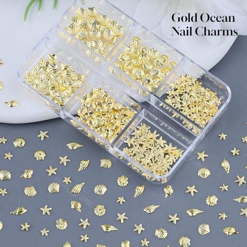 Ocean Nail Charms Set - Gold & Silver 3D Beach Nail Art Gems