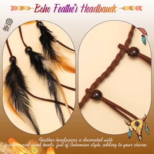 GORTIN Boho Feather Headband for Women - Hippie Indian Costume Hair Accessory