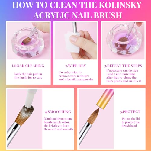 3PCS Kolinsky Nail Art Brush Set for Acrylic Nails - Professional Manicure Tools