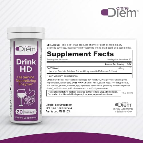 OmneDiem Drink HD Histamine Neutralizing Enzyme Supplement - 20 Capsules