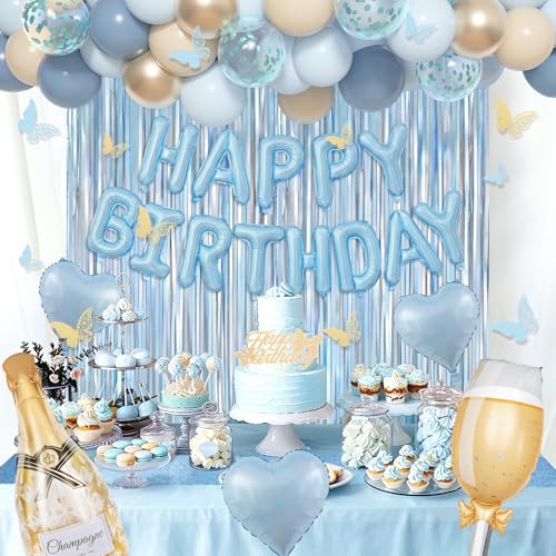 Amandir Blue Birthday Decorations Set with Balloons & Cake Topper