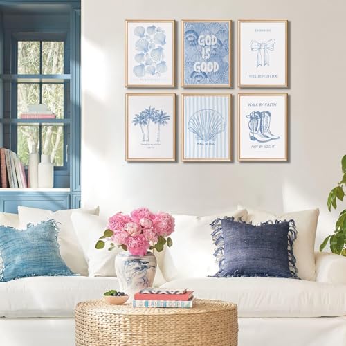 Coastal Christian Wall Art Set - 6 Unframed Posters with Bible Verses