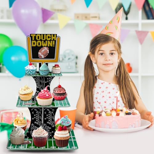 Football Theme Cupcake Stand - 3-Tier Cardboard for Parties