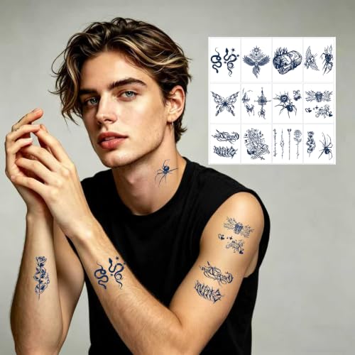 Gothic 12 Pcs Jagua Temporary Tattoo Stickers - Waterproof & Realistic
