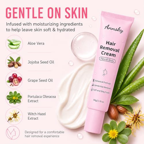 Hair Removal Cream for Women, Face & Body Hair Remover Depilatory Cream with Spatula, Botanical Formula for Legs, Arms, Underarms, Bikini Line, Upper Lip & Chin, Soft Silky Finish