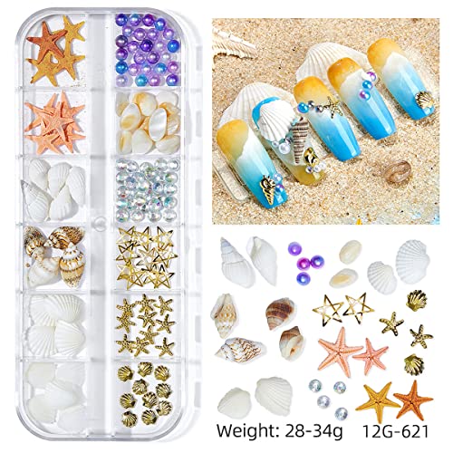 3 Boxes Beach Nail Art Charms Set - 12 Styles Seashell Starfish Conch Rhinestones