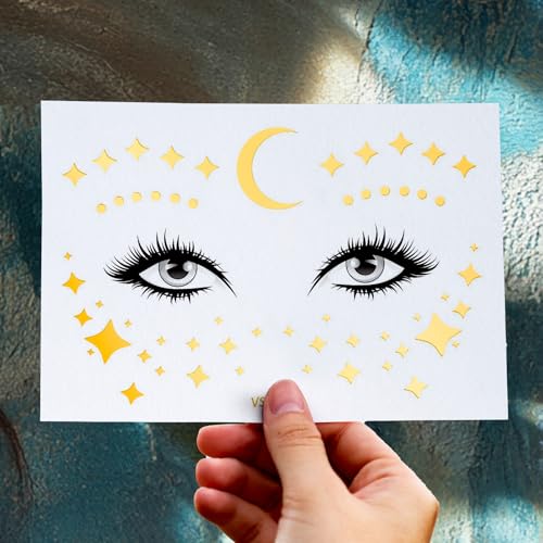FT-Gold Face Stickers 12 Sheets Glitter Freckle Tattoos for Women – Gold Glitter Face Tattoos (638)
