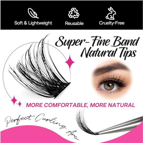 Ebullience A-Natural Lash Clusters 8-18mm D-Curl Volume Eyelash Extensions - 110 Clusters, Soft Thin Band, DIY Natural Look