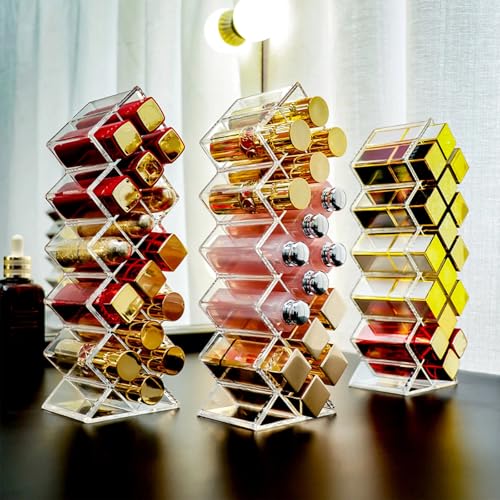 Rozer 4 Pack Fish-Shaped Acrylic Lipstick Organizer with 64 Slots - Clear Makeup Display Stand