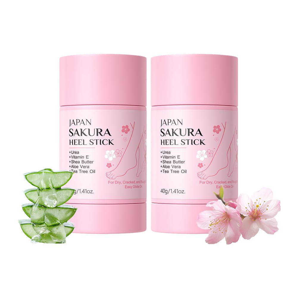 Sakura Foot Care Creams - 2 Pcs Cracked Heel Repair Sticks with Shea Butter & Aloe Vera | Deeply Moisturizing, 1.4 Oz